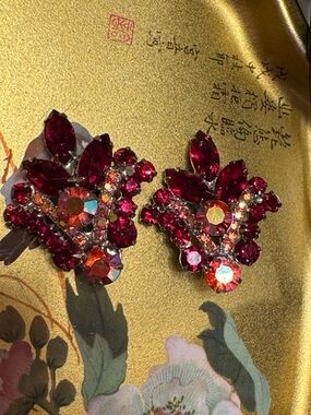 Glam Red Crystal Cluster Clip-On Earrings